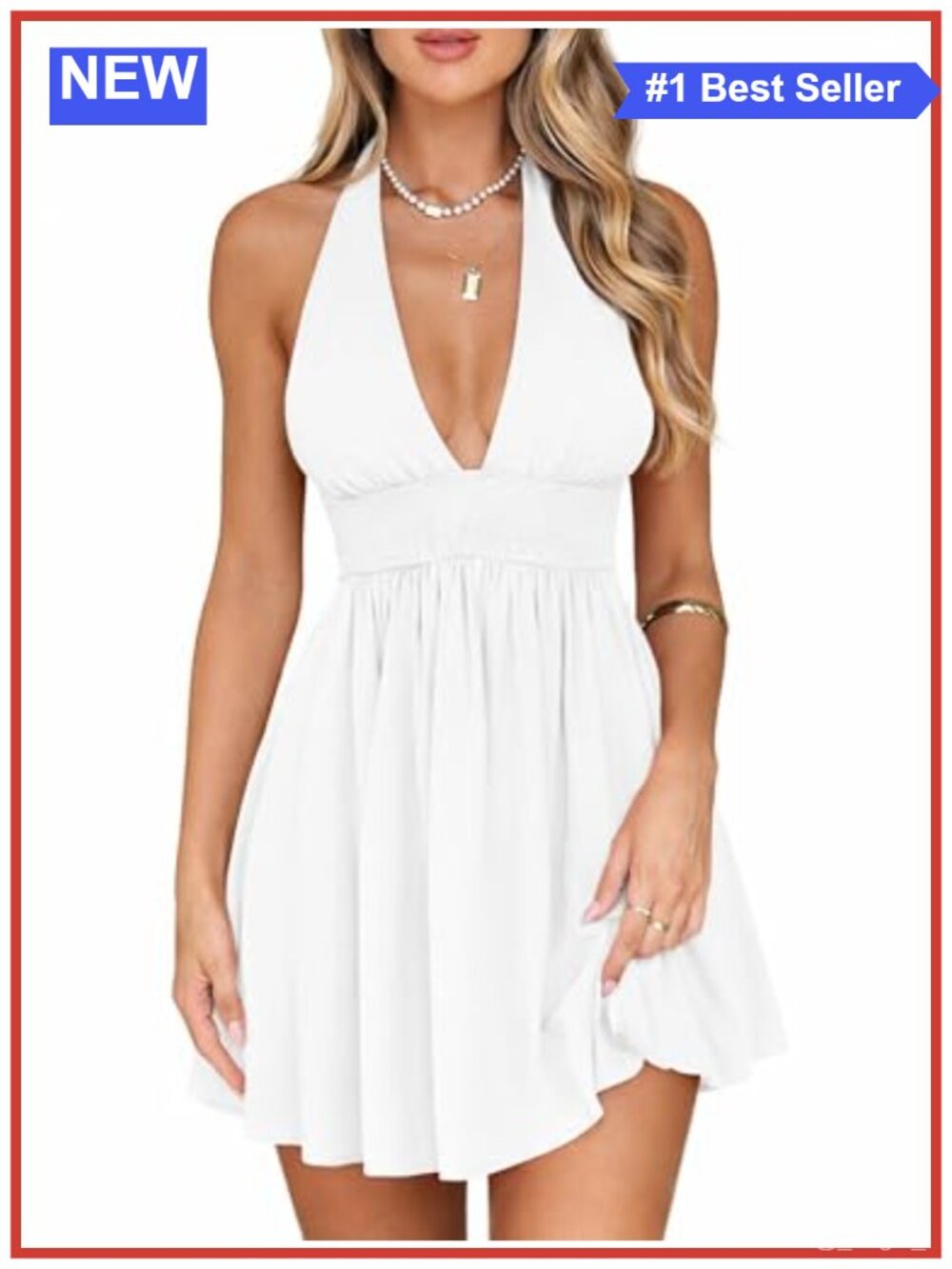 Women's Halter Deep V Neck Backless Mini Dress Ruched Bodycon Ruffle Hem